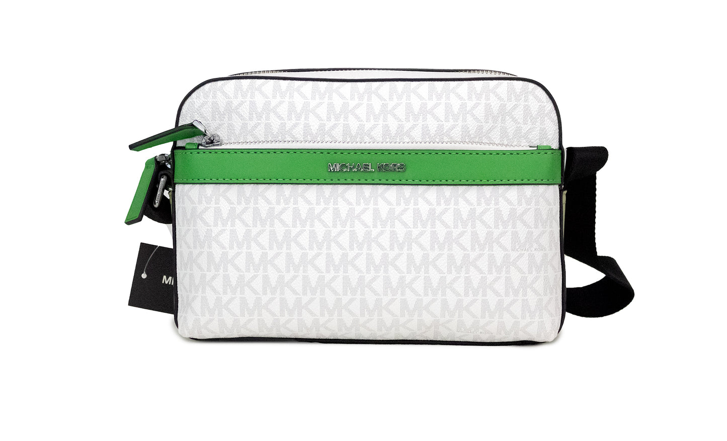 Michael Kors Cooper kleine, felwitte, palm-print, PVC utility crossbody tas