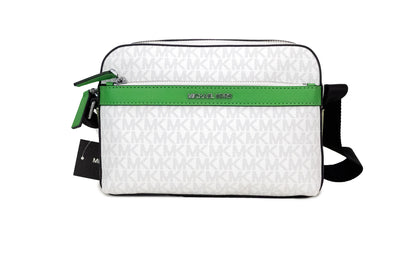 Michael Kors Cooper kleine, felwitte, palm-print, PVC utility crossbody tas