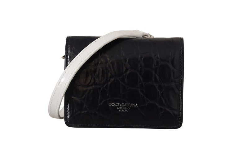 Dolce &amp; Gabbana Blauwe Witte Kaaiman Leren Band Kaarthouder Portemonnee