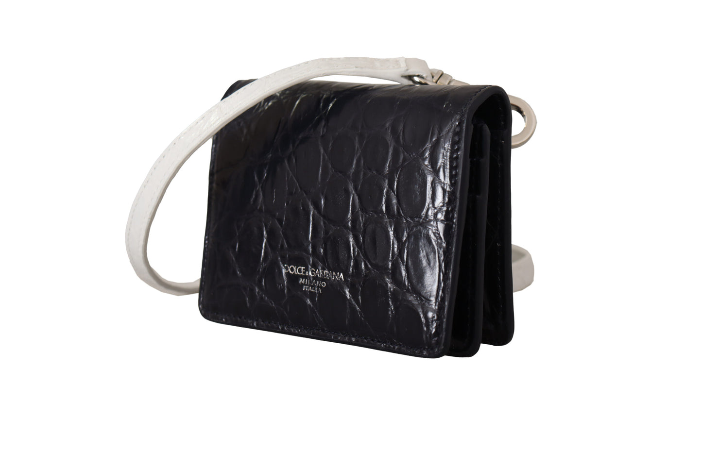 Dolce & Gabbana Blauwe Witte Kaaiman Leren Band Kaarthouder Portemonnee