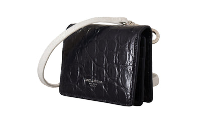 Dolce & Gabbana Blauwe Witte Kaaiman Leren Band Kaarthouder Portemonnee