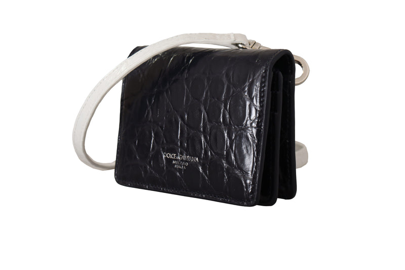 Dolce &amp; Gabbana Blauwe Witte Kaaiman Leren Band Kaarthouder Portemonnee