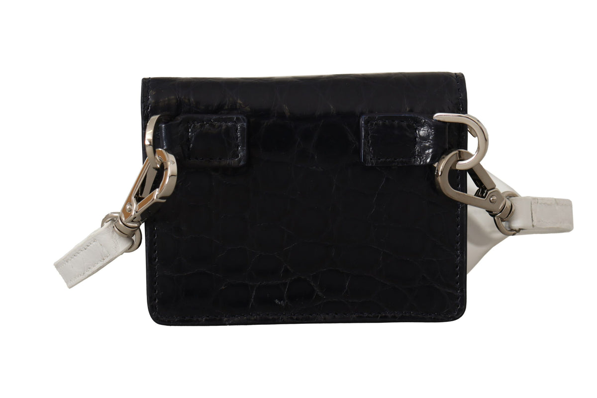 Portefeuille porte-cartes Dolce &amp; Gabbana en cuir caïman bleu et blanc