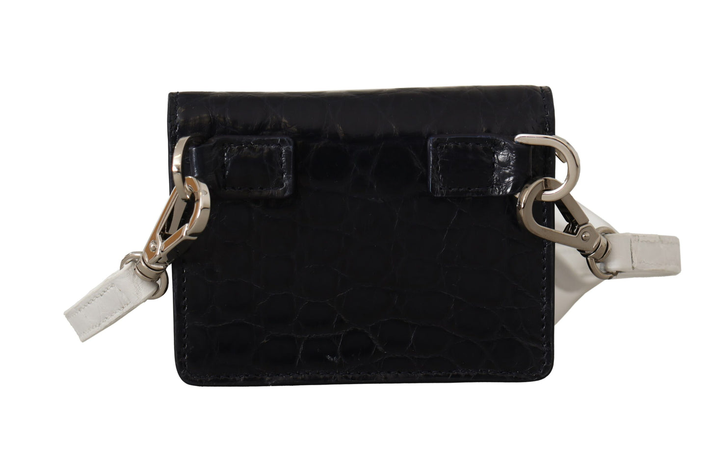 Dolce & Gabbana Blauwe Witte Kaaiman Leren Band Kaarthouder Portemonnee