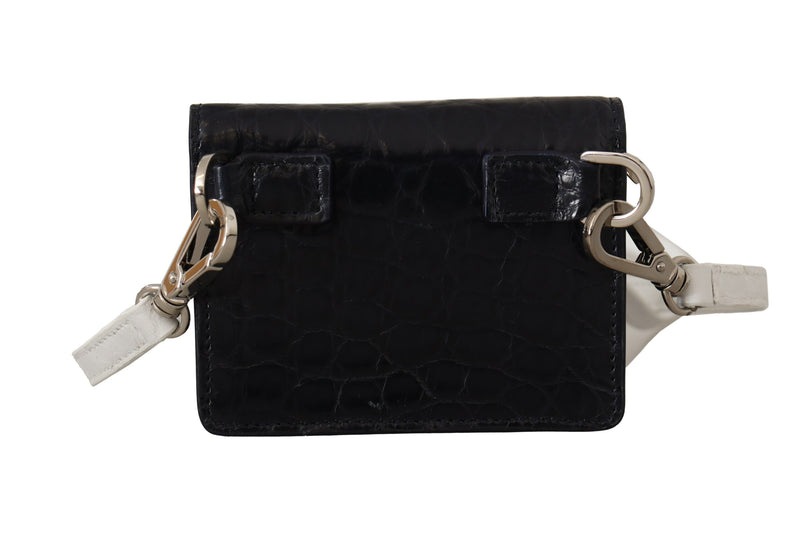 Dolce &amp; Gabbana Blauwe Witte Kaaiman Leren Band Kaarthouder Portemonnee