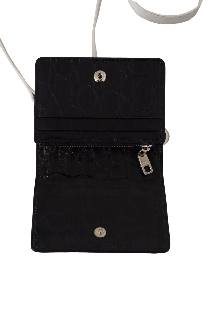 Dolce &amp; Gabbana Blauwe Witte Kaaiman Leren Band Kaarthouder Portemonnee
