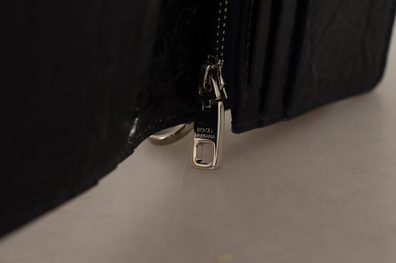 Dolce &amp; Gabbana Blauwe Witte Kaaiman Leren Band Kaarthouder Portemonnee