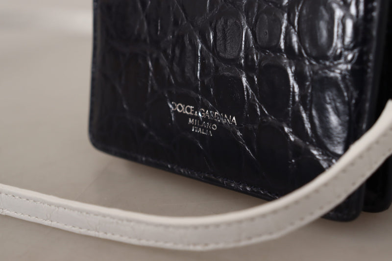 Dolce &amp; Gabbana Blauwe Witte Kaaiman Leren Band Kaarthouder Portemonnee