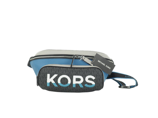 Sac ceinture utilitaire Michael Kors Cooper grand format en cuir bleu multi-couleurs avec logo brodé