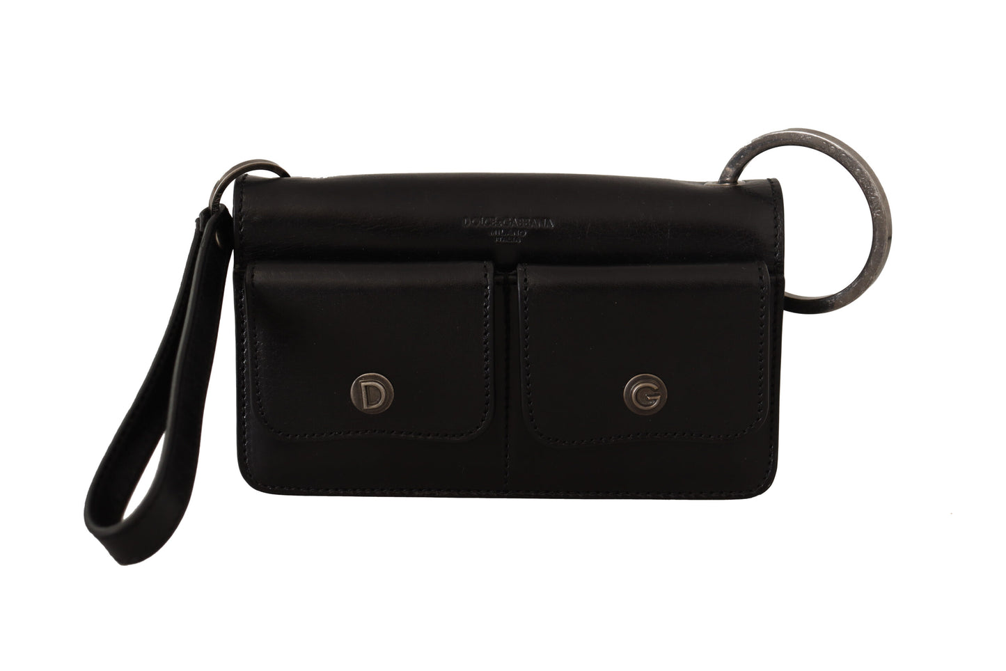 Dolce & Gabbana Zwarte Leren Polsband Mini Tas Kaarthouder Portemonnee
