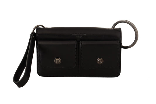 Dolce & Gabbana Zwarte Leren Polsband Mini Tas Kaarthouder Portemonnee
