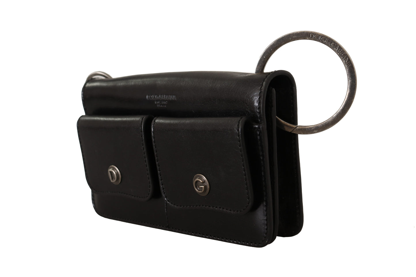 Dolce & Gabbana Zwarte Leren Polsband Mini Tas Kaarthouder Portemonnee