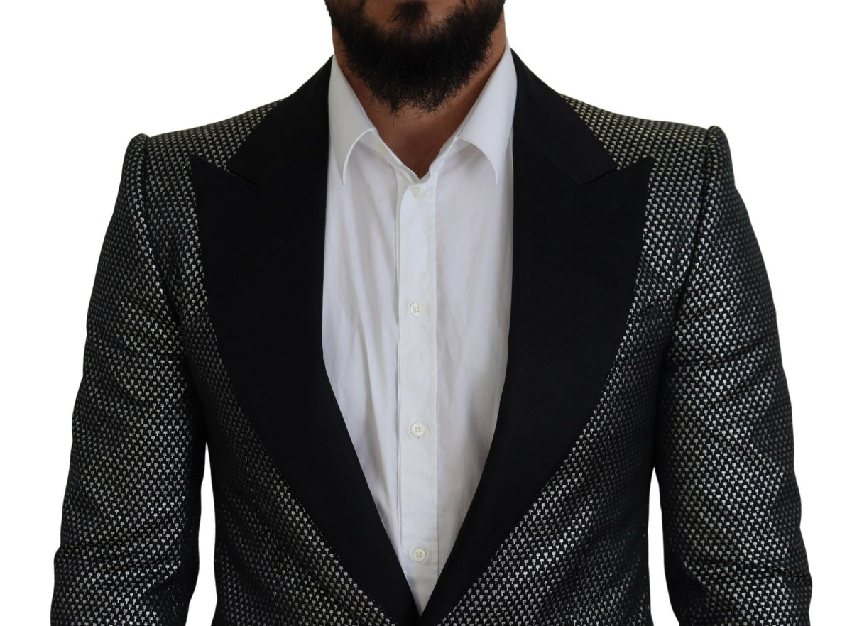 Dolce &amp; Gabbana, veste blazer slim fit en jacquard noir et argent.