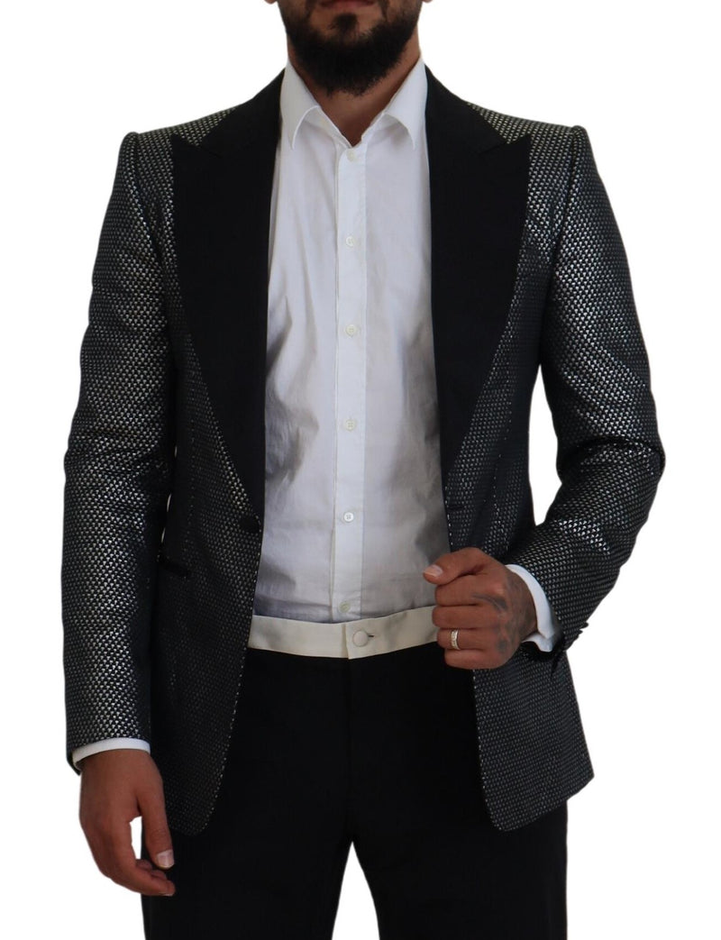 Dolce &amp; Gabbana, veste blazer slim fit en jacquard noir et argent.