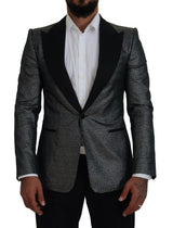 Dolce &amp; Gabbana, veste blazer slim fit en jacquard noir et argent.