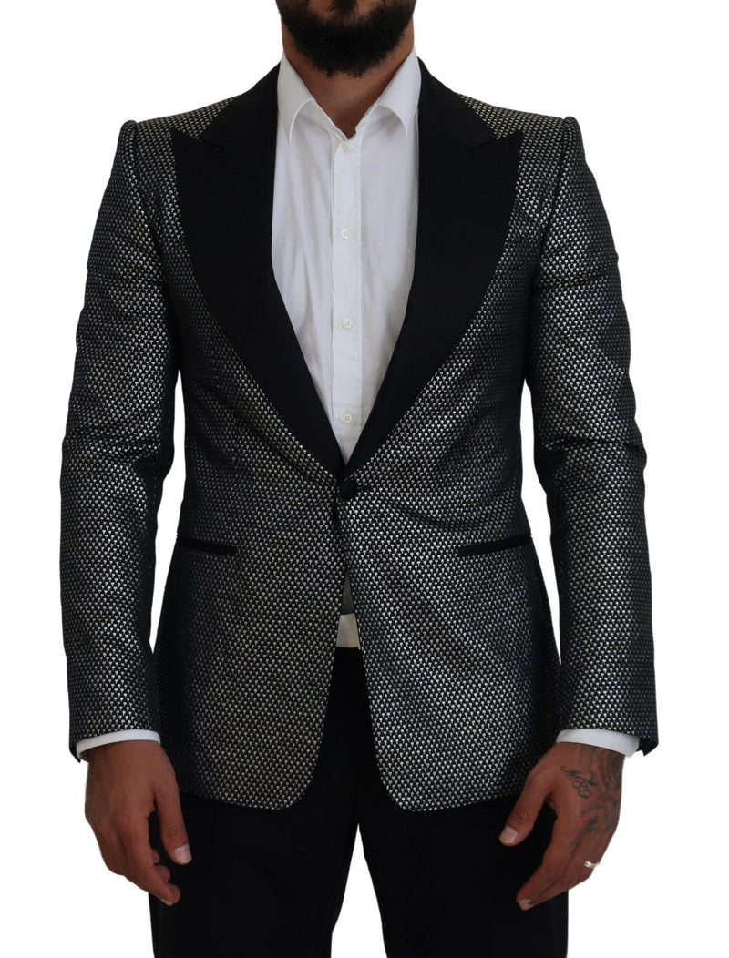 Dolce &amp; Gabbana, veste blazer slim fit en jacquard noir et argent.
