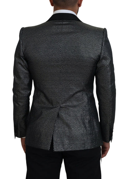 Dolce &amp; Gabbana, veste blazer slim fit en jacquard noir et argent.