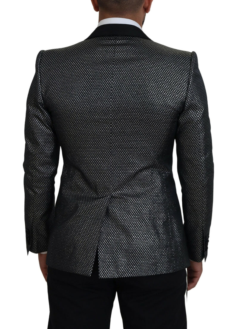 Dolce &amp; Gabbana, veste blazer slim fit en jacquard noir et argent.