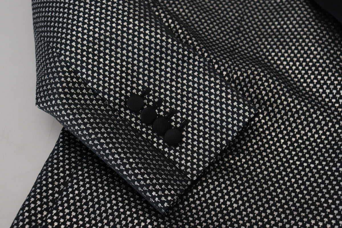 Dolce &amp; Gabbana, veste blazer slim fit en jacquard noir et argent.