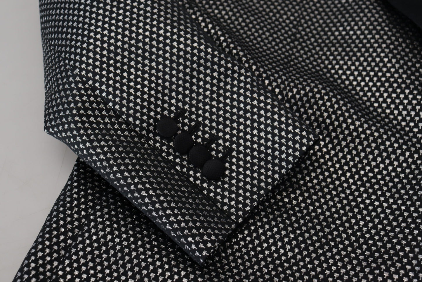 Dolce &amp; Gabbana, veste blazer slim fit en jacquard noir et argent.