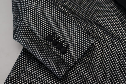 Dolce &amp; Gabbana, veste blazer slim fit en jacquard noir et argent.