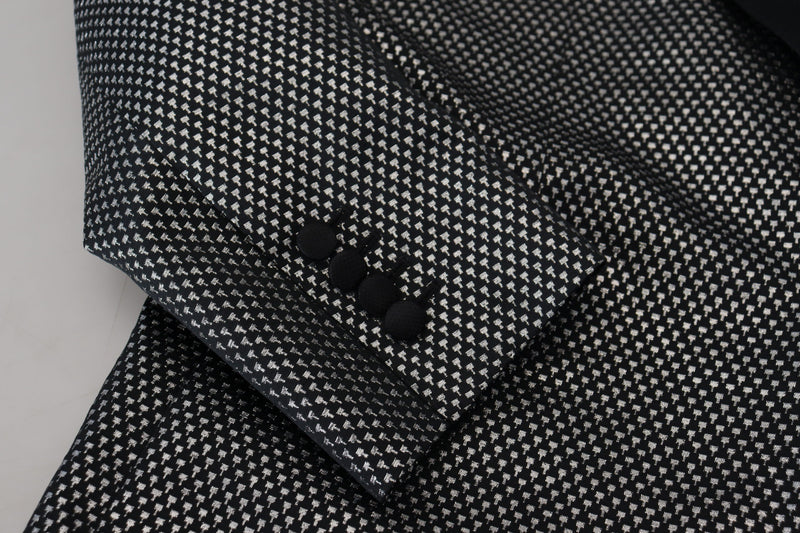 Dolce &amp; Gabbana, veste blazer slim fit en jacquard noir et argent.