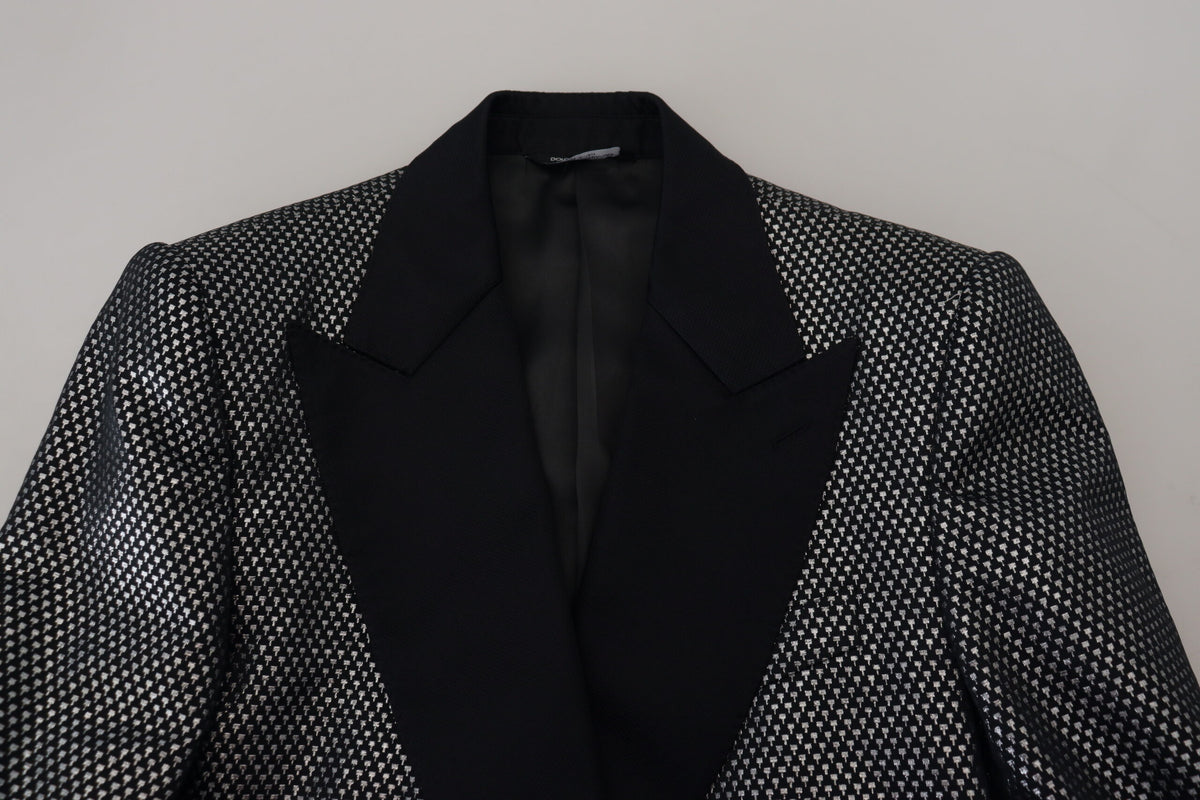 Dolce &amp; Gabbana, veste blazer slim fit en jacquard noir et argent.