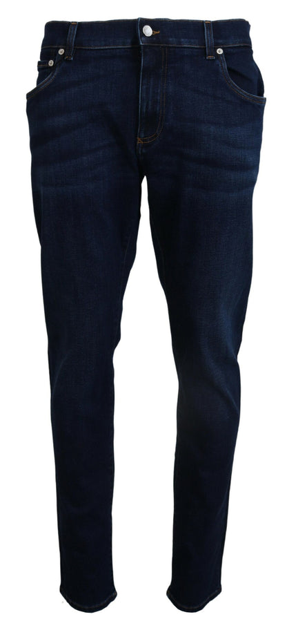 Jeans skinny en coton délavé bleu foncé Dolce &amp; Gabbana