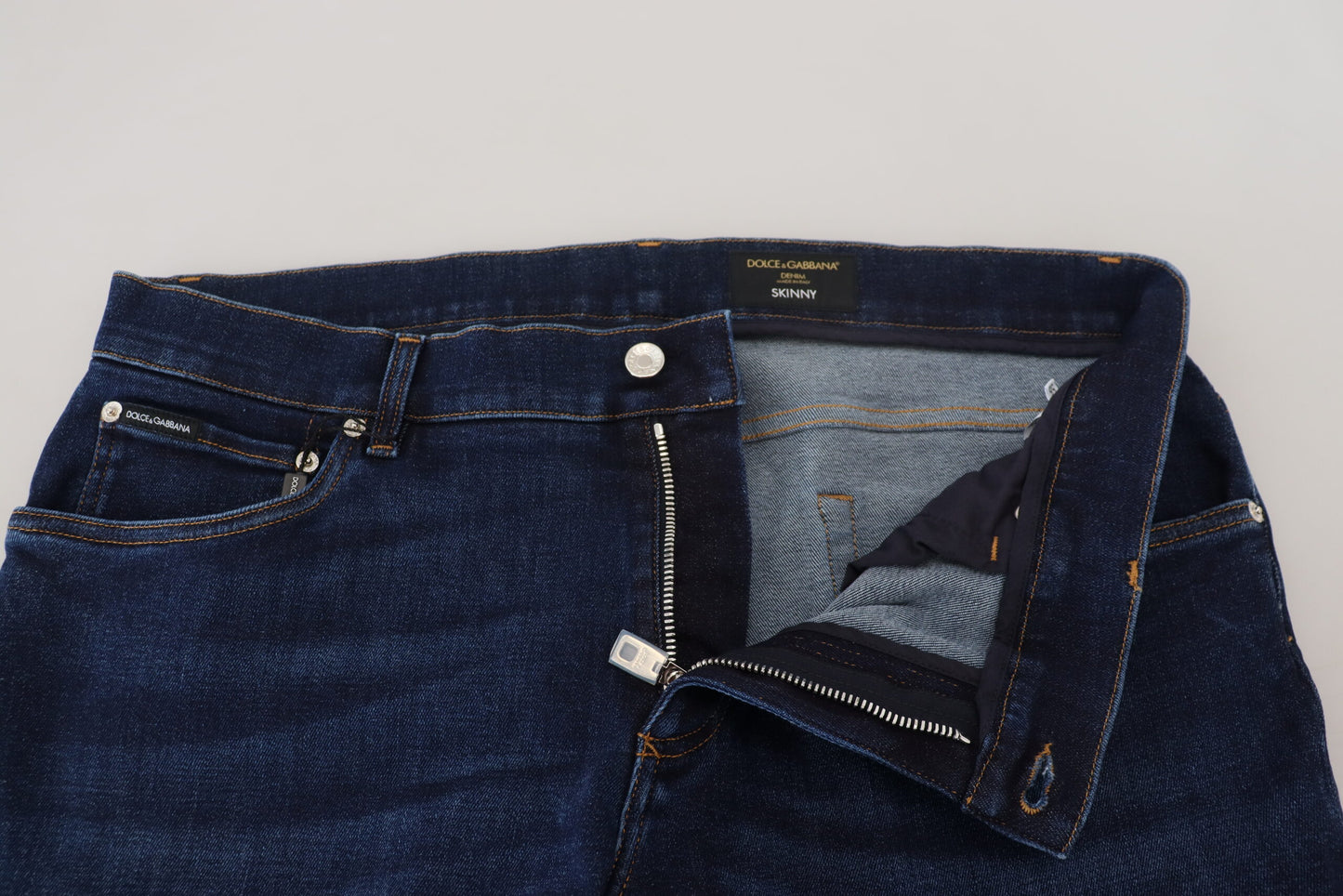Jeans skinny en coton délavé bleu foncé Dolce &amp; Gabbana