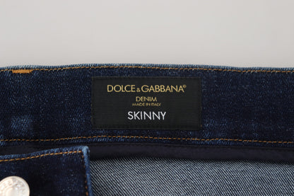 Jeans skinny en coton délavé bleu foncé Dolce &amp; Gabbana