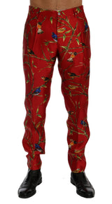 Pantalon-jupette en soie rouge à imprimé oiseau de Dolce &amp; Gabbana
