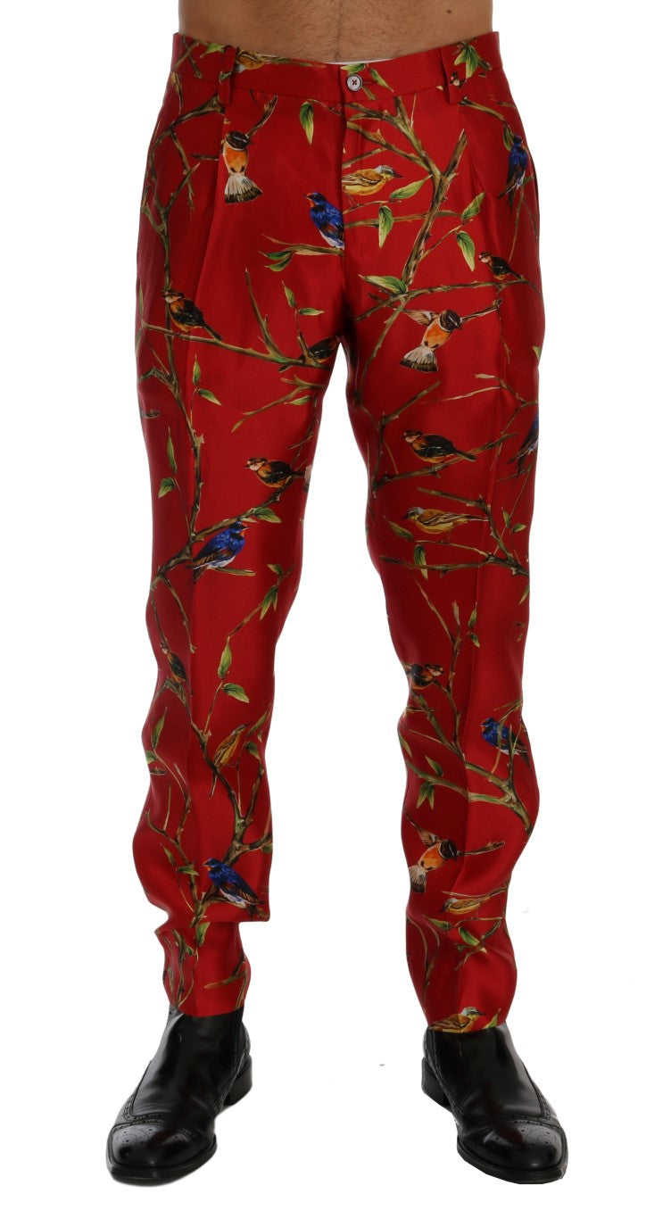 Pantalon-jupette en soie rouge à imprimé oiseau de Dolce &amp; Gabbana