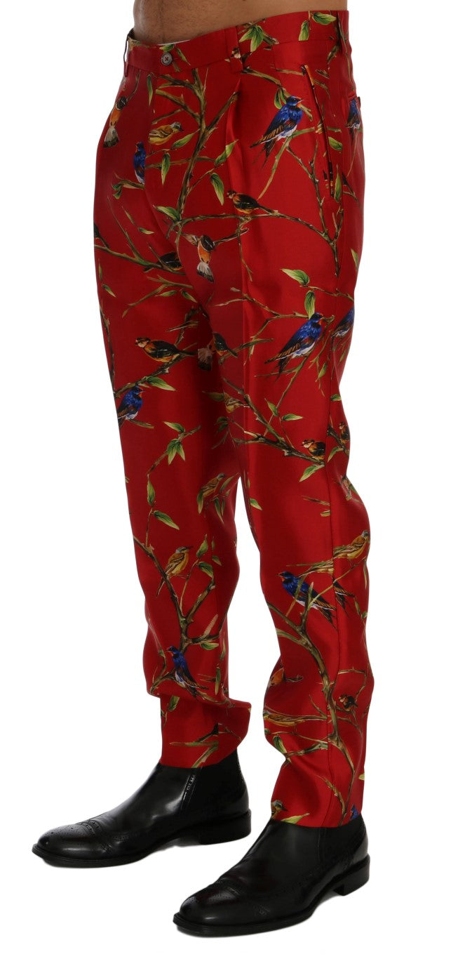 Pantalon-jupette en soie rouge à imprimé oiseau de Dolce & Gabbana