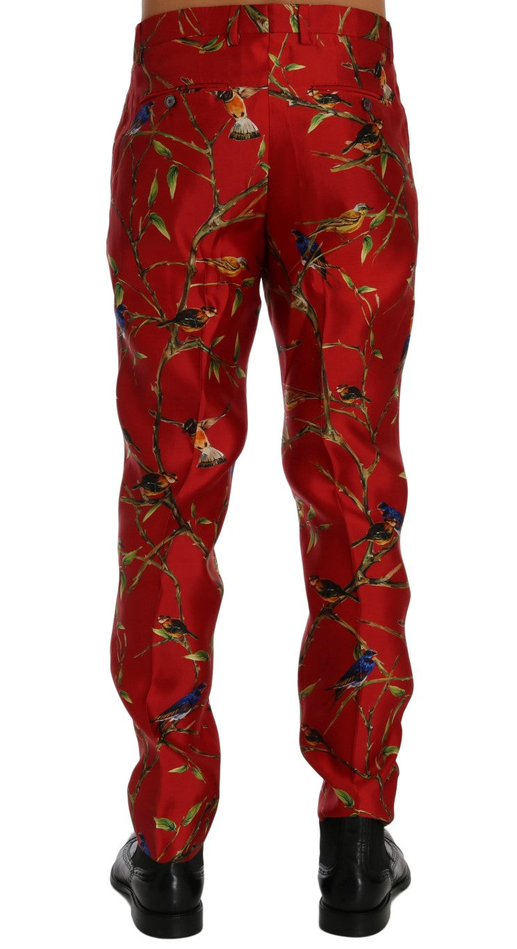 Pantalon-jupette en soie rouge à imprimé oiseau de Dolce &amp; Gabbana