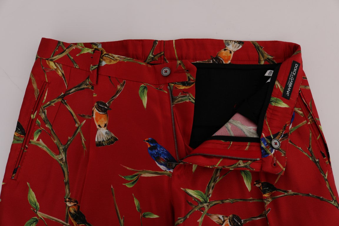 Pantalon-jupette en soie rouge à imprimé oiseau de Dolce &amp; Gabbana