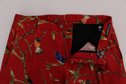 Pantalon-jupette en soie rouge à imprimé oiseau de Dolce & Gabbana