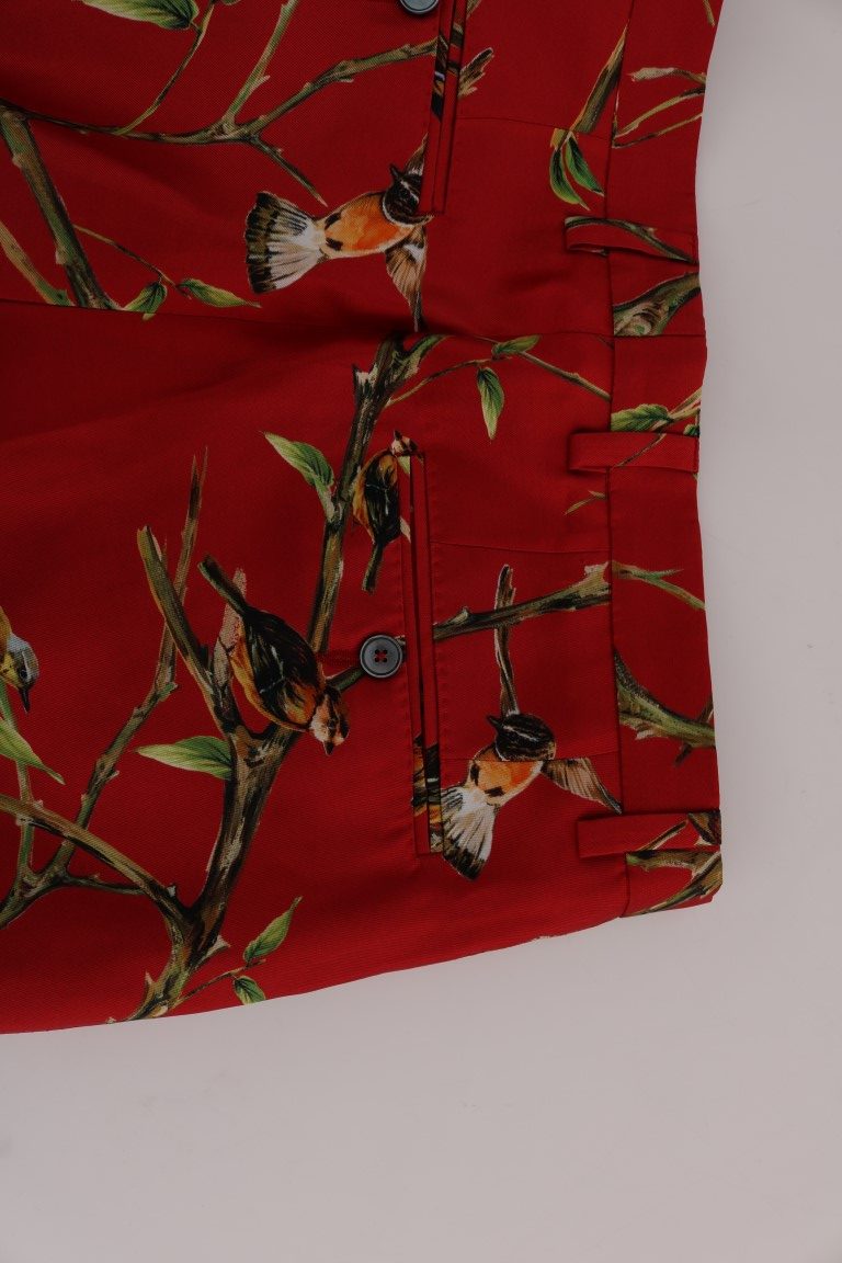 Pantalon-jupette en soie rouge à imprimé oiseau de Dolce &amp; Gabbana
