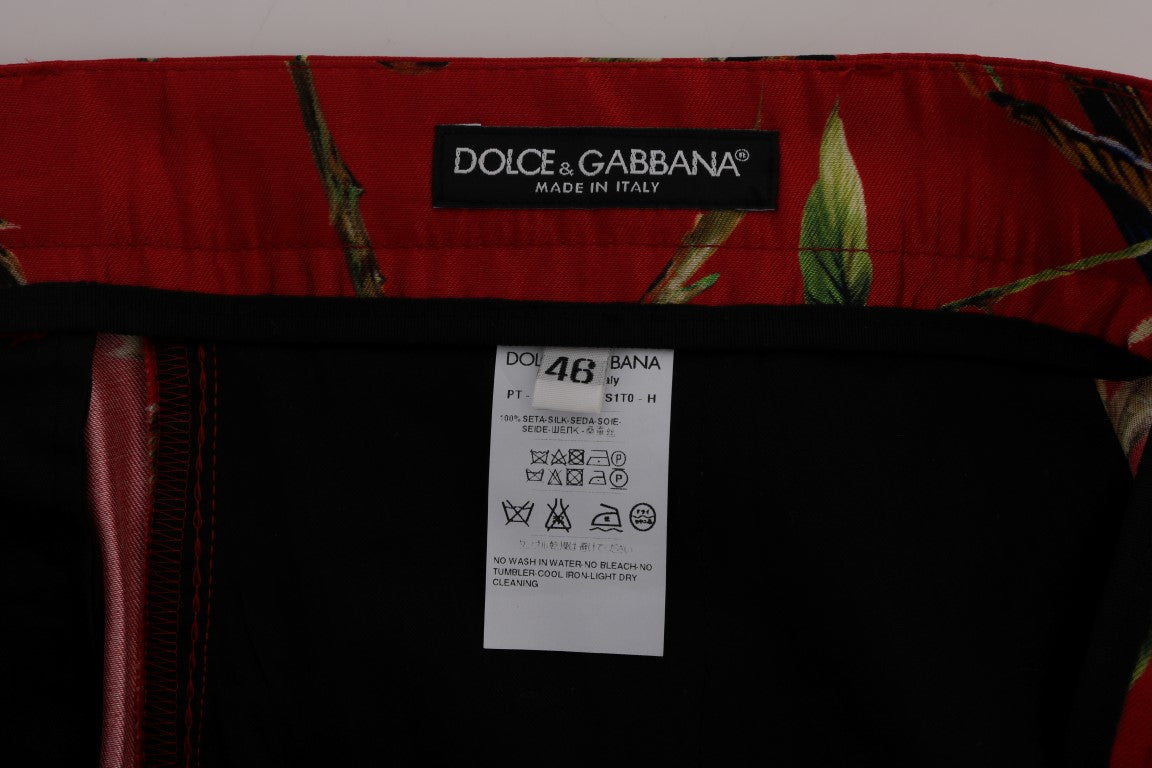 Pantalon-jupette en soie rouge à imprimé oiseau de Dolce & Gabbana