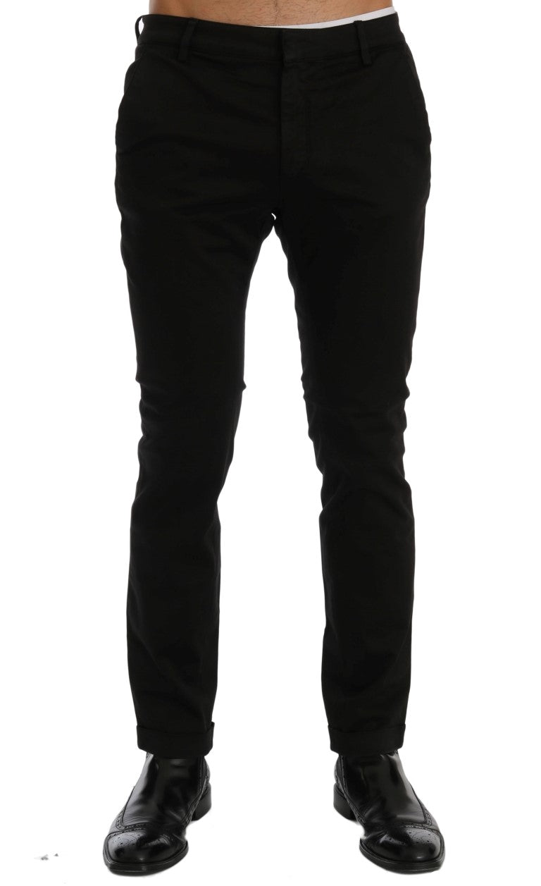 Costume National Pantalon en coton extensible noir, coupe slim.