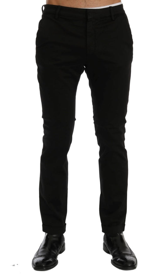Costume National Pantalon en coton extensible noir, coupe slim.