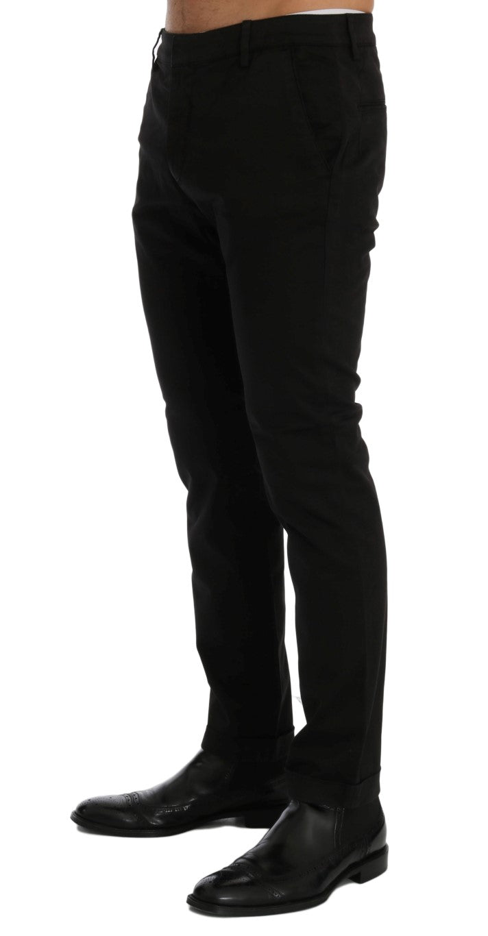 Costume National Pantalon en coton extensible noir, coupe slim.