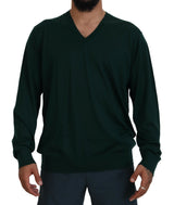 Pull en cachemire vert à col en V de Dolce &amp; Gabbana