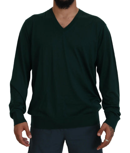 Pull en cachemire vert à col en V de Dolce & Gabbana