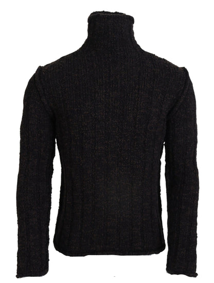 Pull en laine à col montant en tricot brun de Dolce & Gabbana