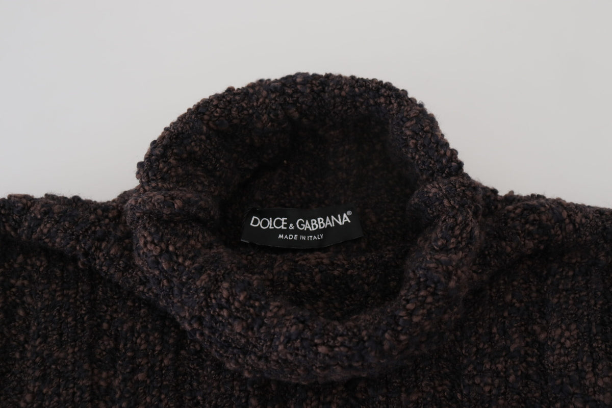 Pull en laine à col montant en tricot brun de Dolce &amp; Gabbana