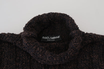 Pull en laine à col montant en tricot brun de Dolce & Gabbana