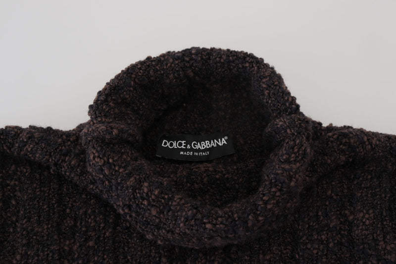 Pull en laine à col montant en tricot brun de Dolce &amp; Gabbana