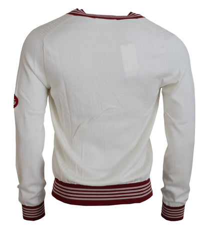Pull en tricot à col en V blanc et rouge de Dolce & Gabbana