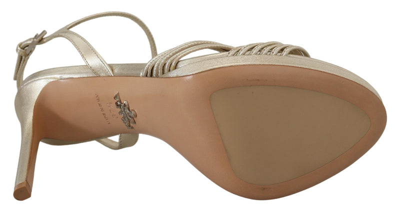 Prada Gold Leather Stiletto Heels Sandals with Ankle Strap