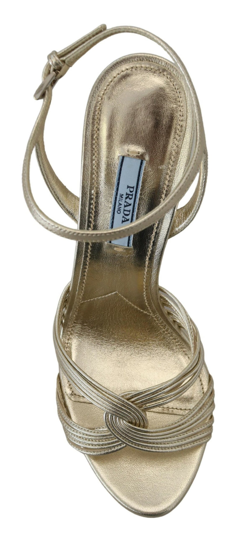Prada Gold Leather Stiletto Heels Sandals with Ankle Strap